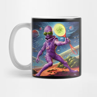 Purple Alien Playing Pickle Ball Mug